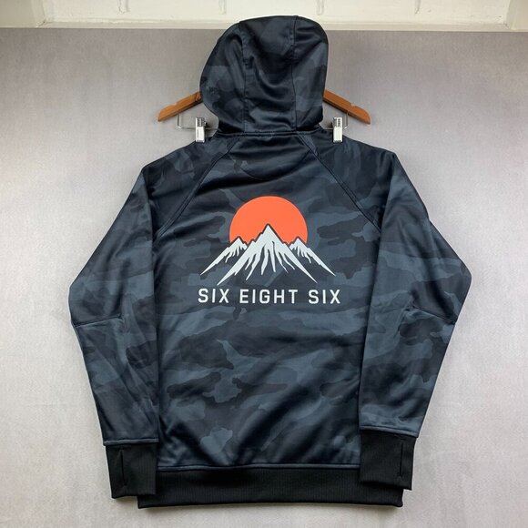 686 Mens Small Blue Camo Hoodie Long Sleeve Bonded Fleece Pullover Snowboarding - Picture 10 of 12